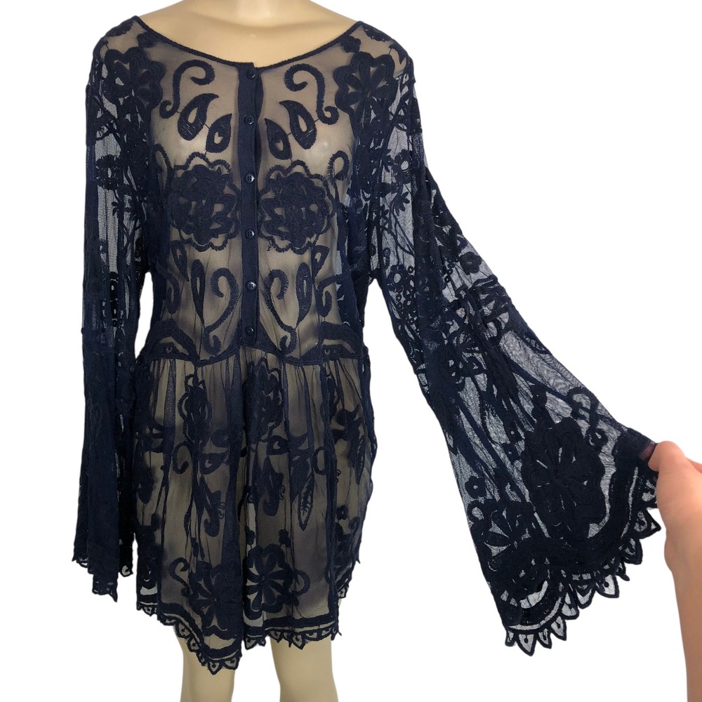 Lane Bryant Sheer Lace Flare Sleeve Babydoll Tunic Top 18/20 Whimsigoth Witchy - Picture 3 of 13